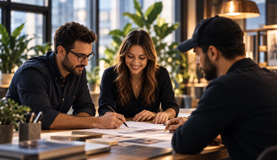 A team planning website strategy and positioning