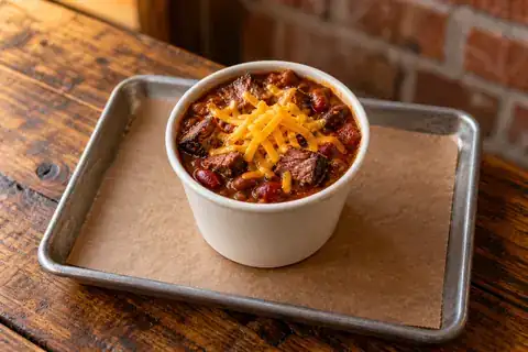 Brisket Chili Cup served as a single listed menu portion