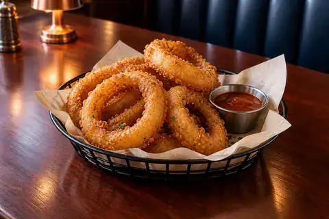 Crisp Onion Rings served as a single listed menu portion