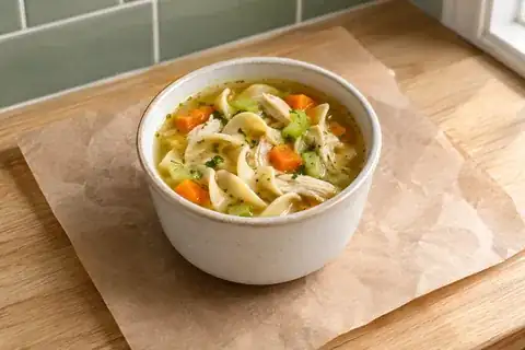 Chicken Noodle Soup served as a single listed menu portion