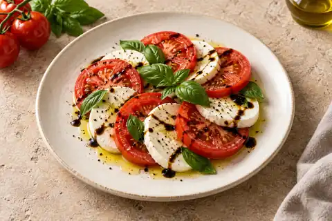 Tomato Mozzarella Salad served with its accompaniments
